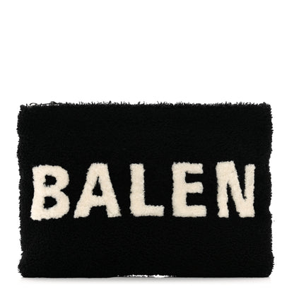 Balenciaga Sheepskin Shearling Contrasted Logo Large Zip Pouch Black 1 of 7