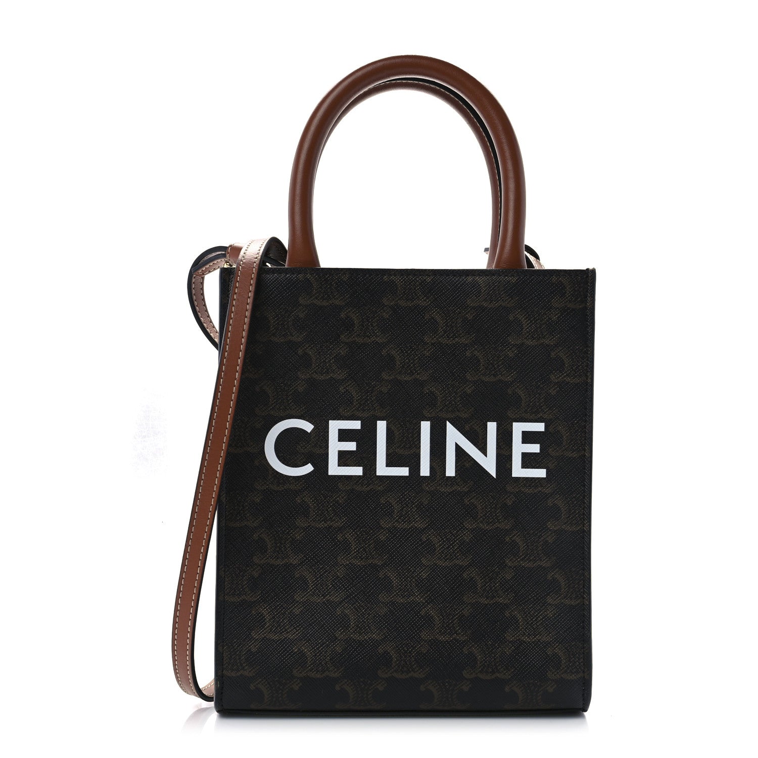 Celine Triomphe Canvas Calfskin Mini Vertical Cabas Tan 1 of 7