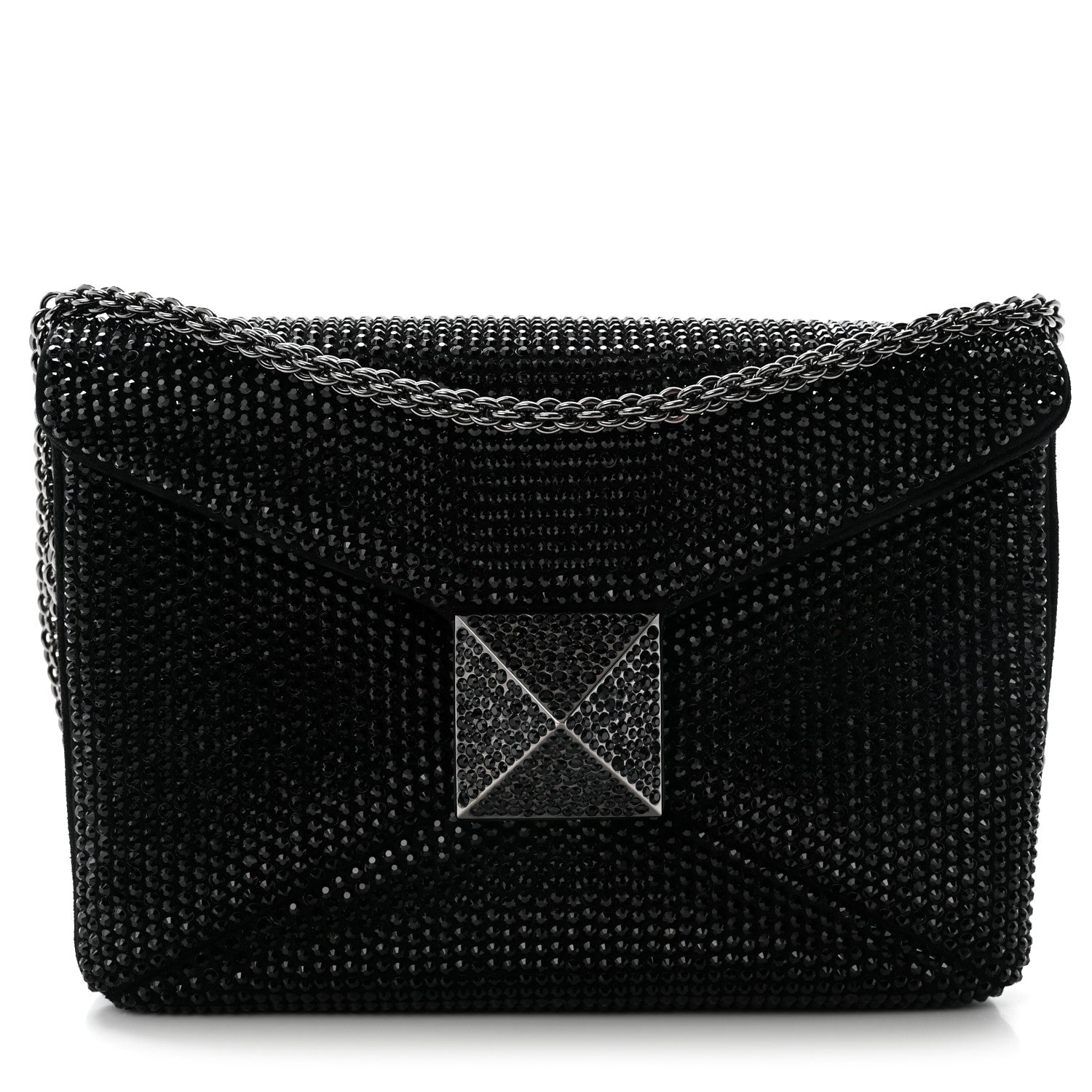 Valentino Garavani Crystal Suede Embellished Small One Stud Clutch With Chain Black 1 of 10