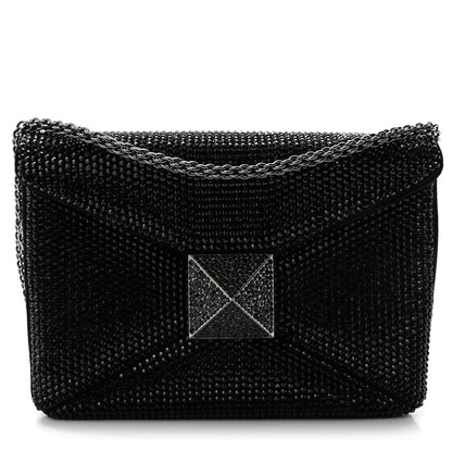Valentino Garavani Crystal Suede Embellished Small One Stud Clutch With Chain Black 1 of 10