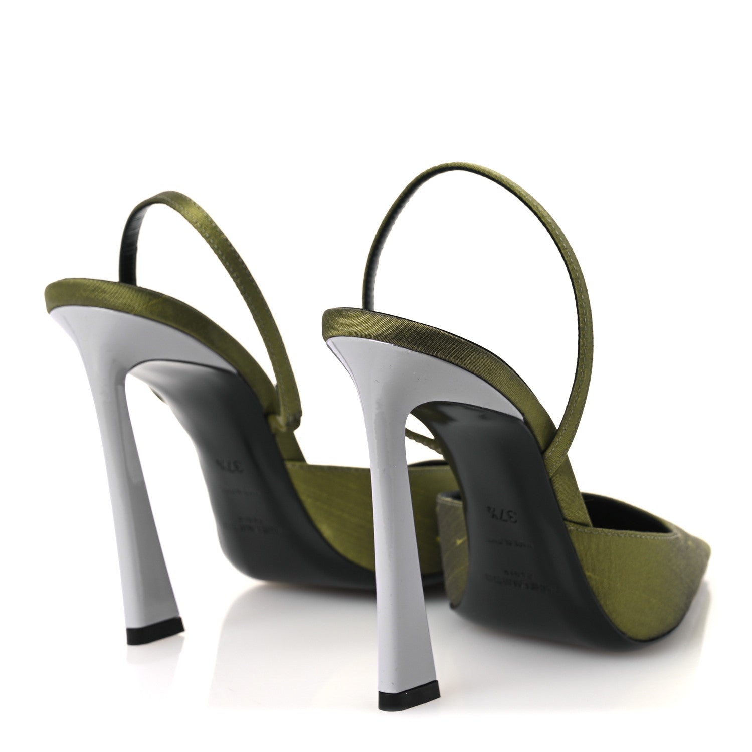 Saint Laurent Crepe De Chine Blade 105 Slingback Pumps 37.5 Lime 5 of 14