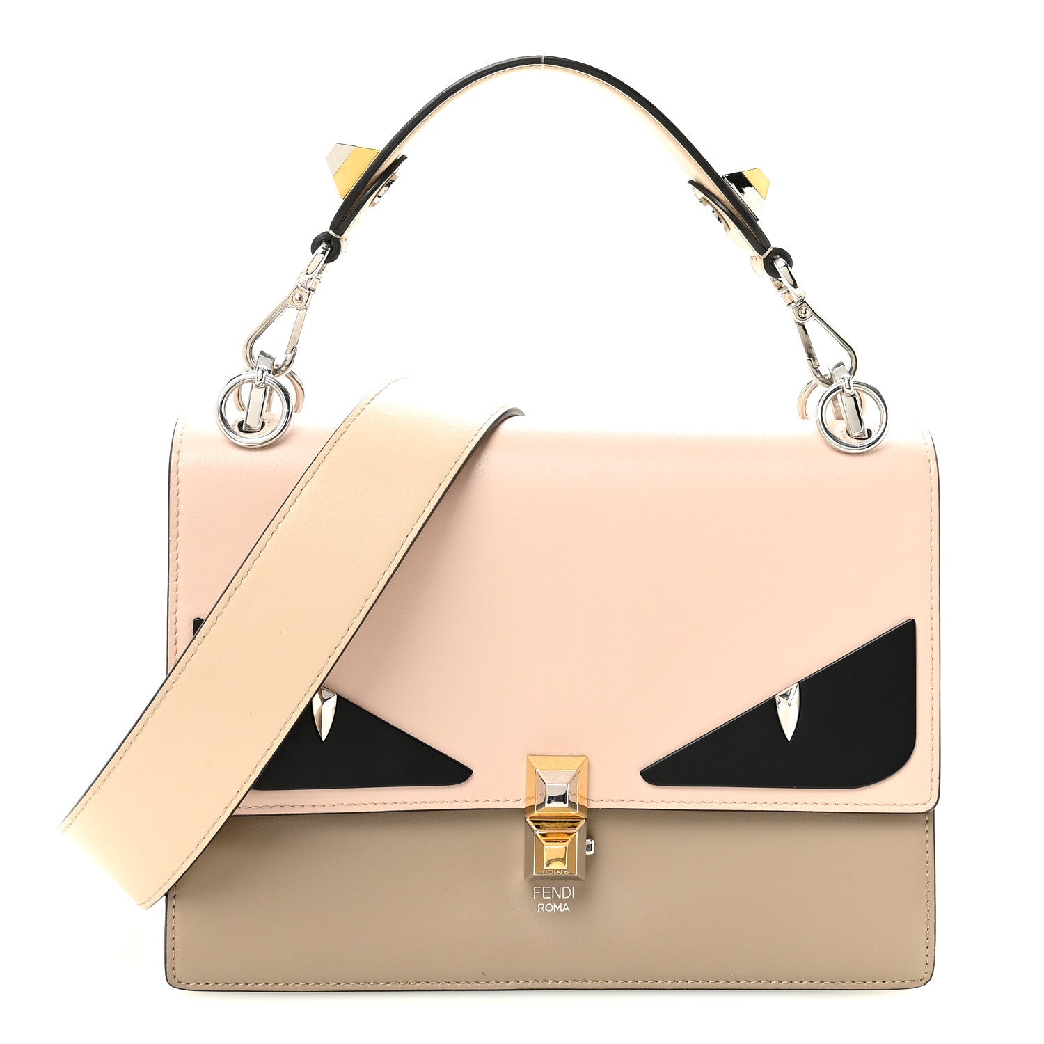 Fendi Vitello Liberty Lucido Metal Monster Eyes Studded Kan I Shoulder Bag Cuoio Bubblegum Light Blue 1 of 10