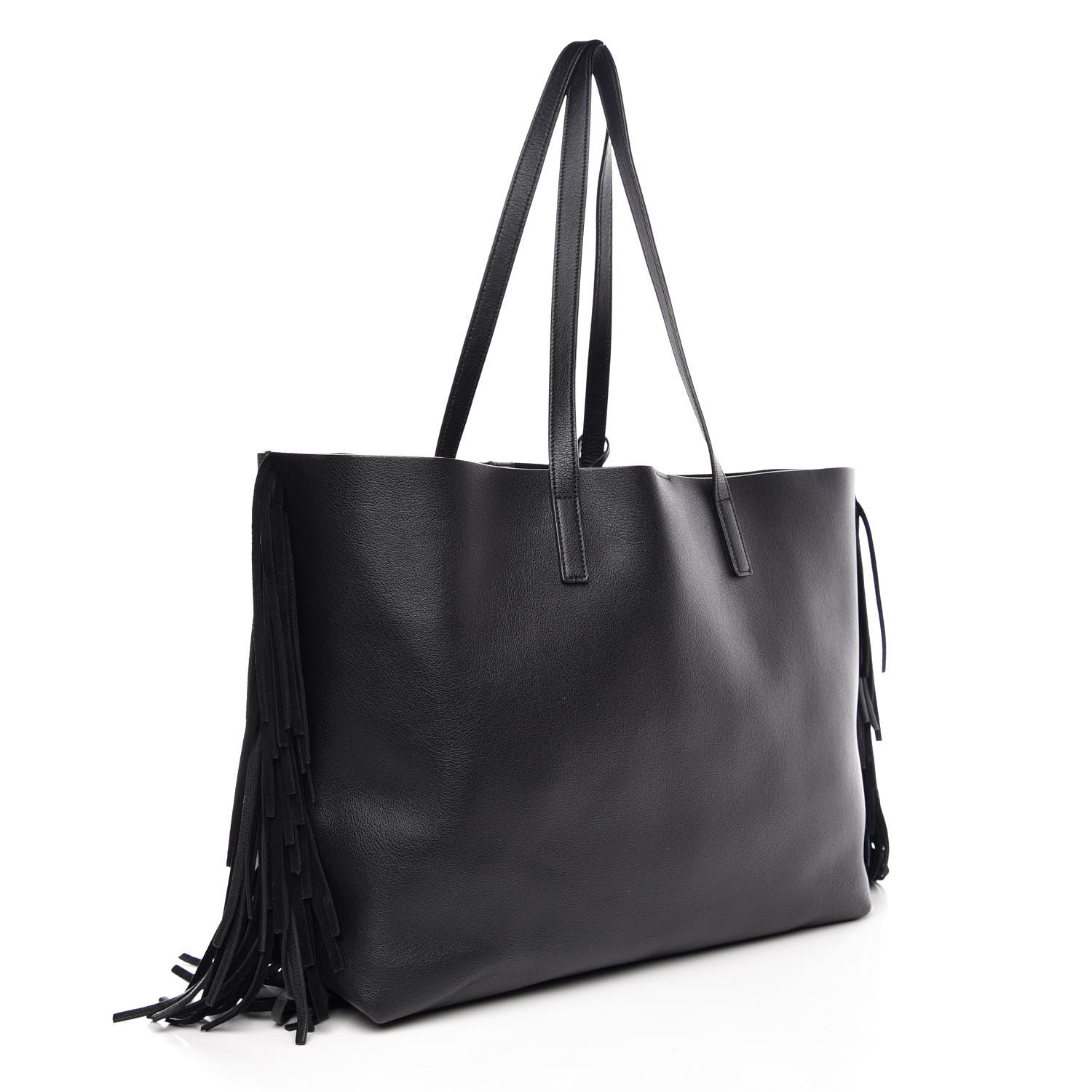 Saint Laurent Calfskin Large Fringe Shopping Tote Black 4 of 10