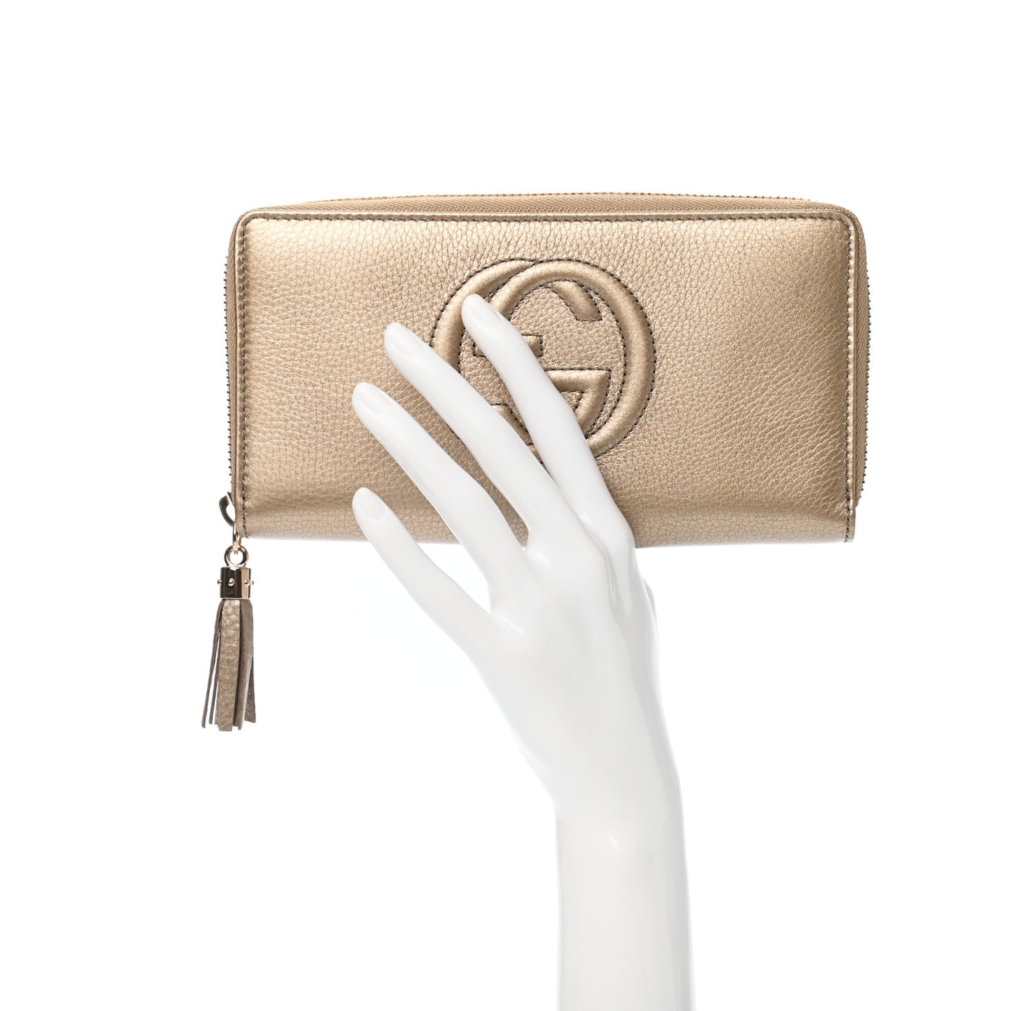 Metallic Pebbled Calfskin Soho Zip Around Wallet Golden Beige