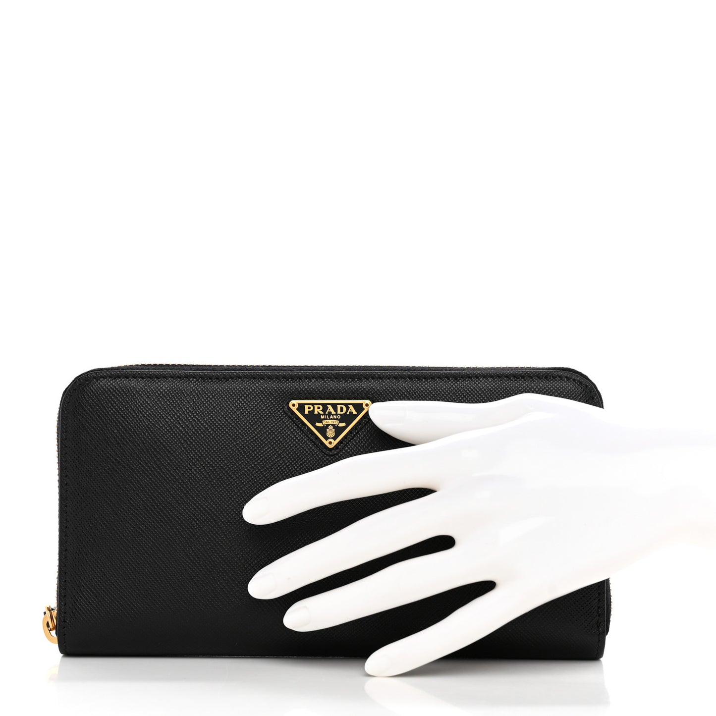 Saffiano Triangle Zip Around Wallet Black