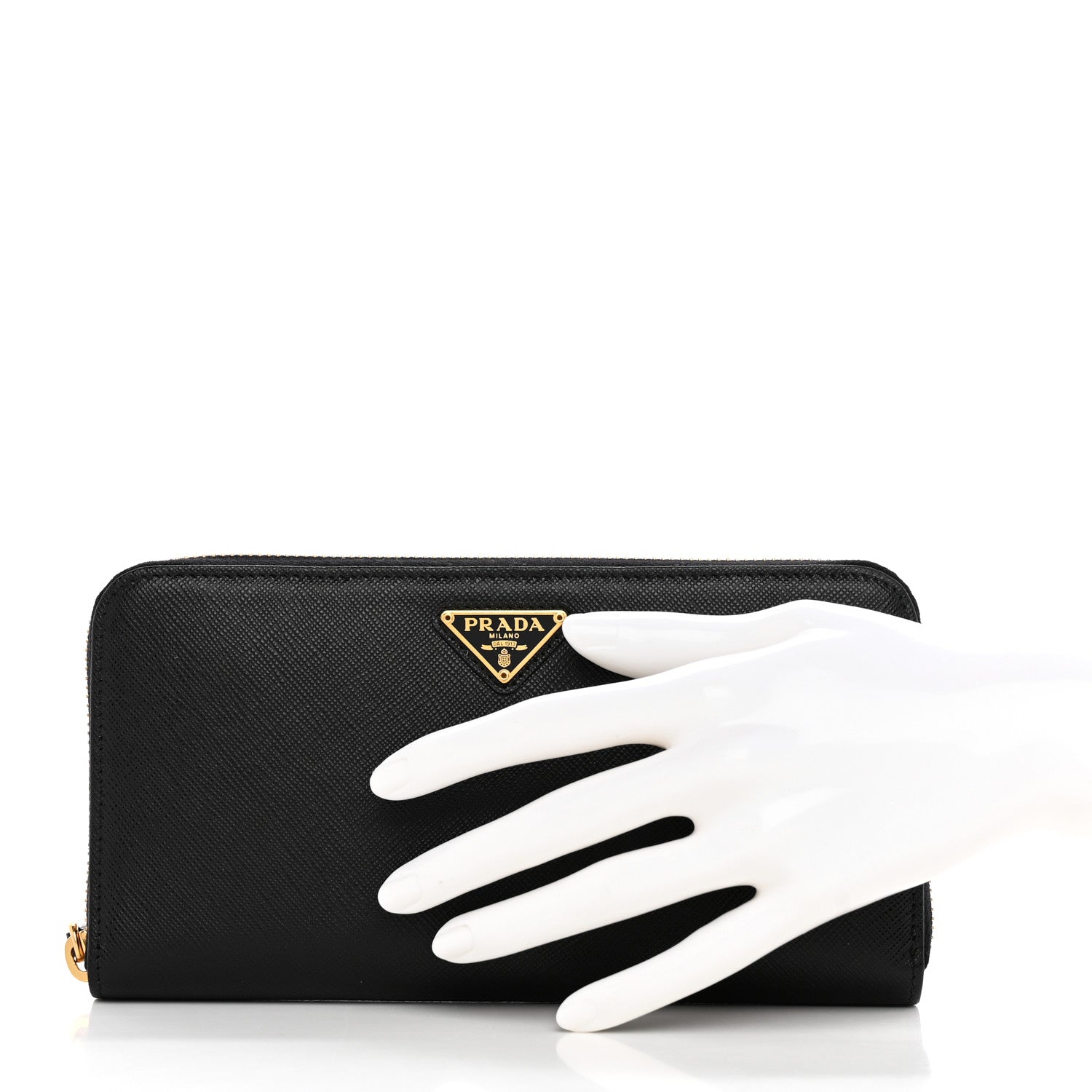 Prada Saffiano Triangle Zip Around Wallet Black 2 of 8