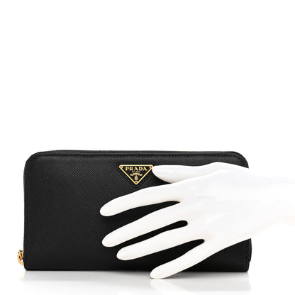 Prada Saffiano Triangle Zip Around Wallet Black 2 of 8