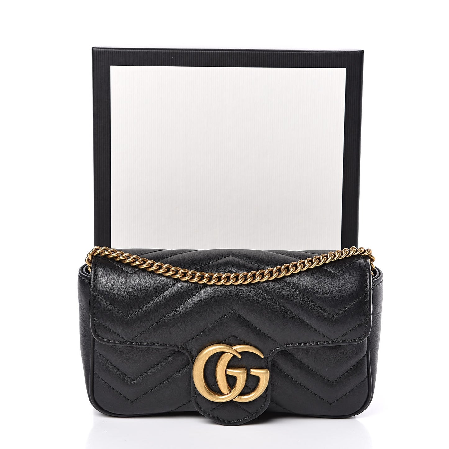 Calfskin Matelasse Super Mini GG Marmont Shoulder Bag Black