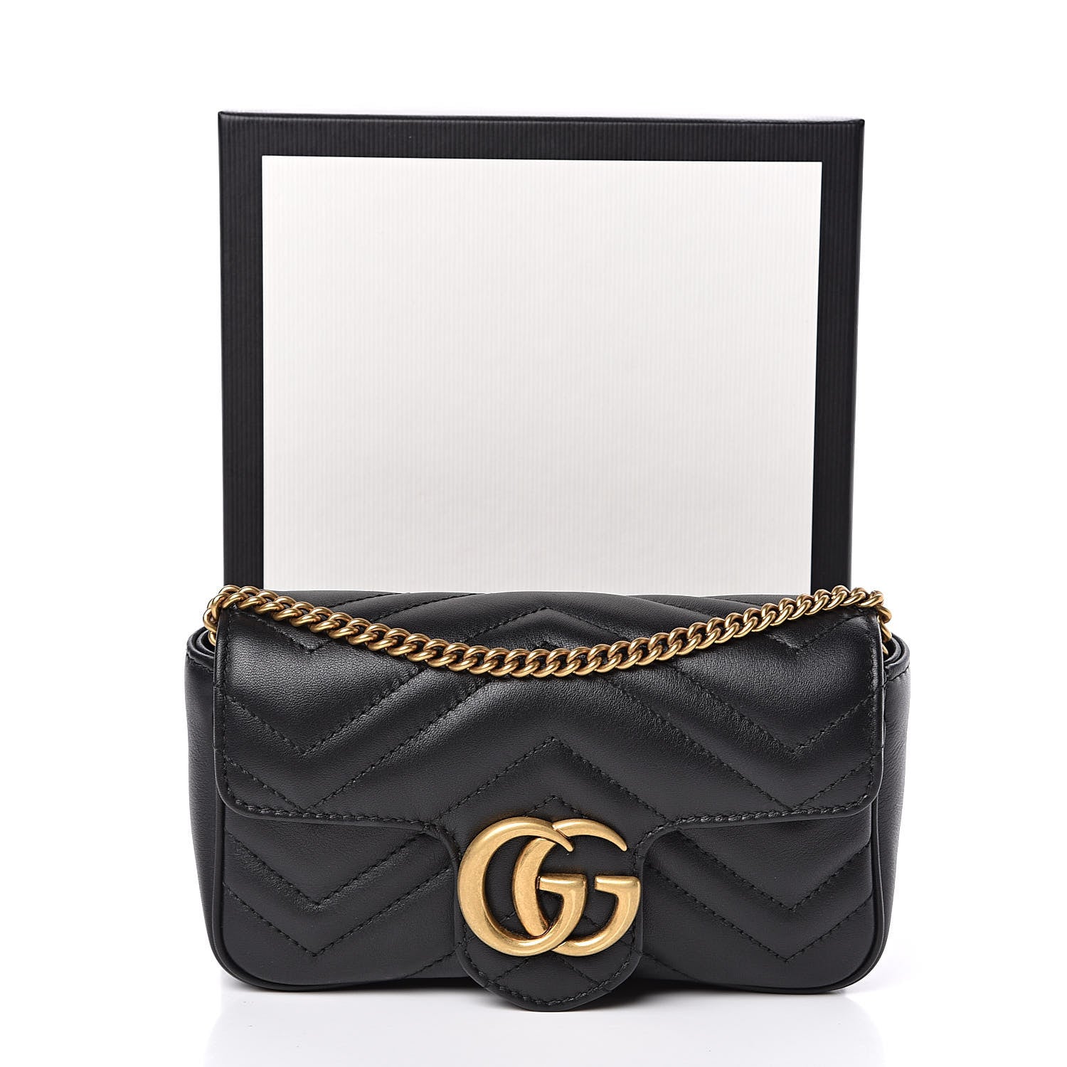 Gucci Calfskin Matelasse Super Mini GG Marmont Shoulder Bag Black 11 of 11
