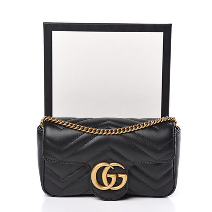 Gucci Calfskin Matelasse Super Mini GG Marmont Shoulder Bag Black 11 of 11