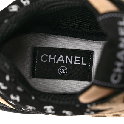Chanel Nylon Suede Calfskin Printed CC Sneakers 37.5 Black Beige 8 of 9