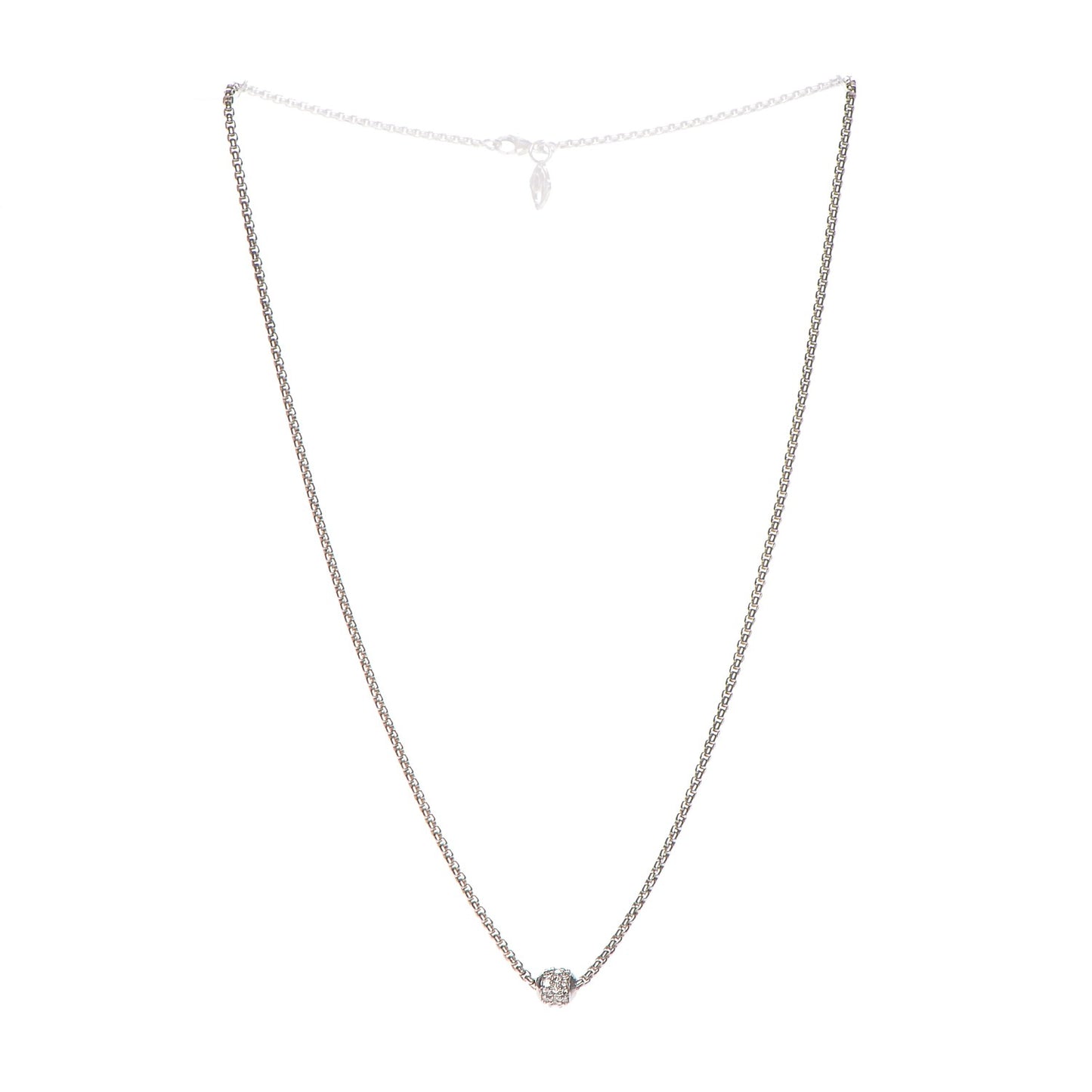 Sterling Silver 18K White Gold Diamond Pave Ball Necklace