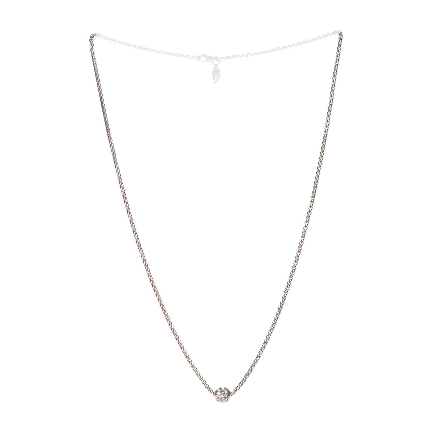 David Yurman Sterling Silver 18K White Gold Diamond Pave Ball Necklace 3 of 5