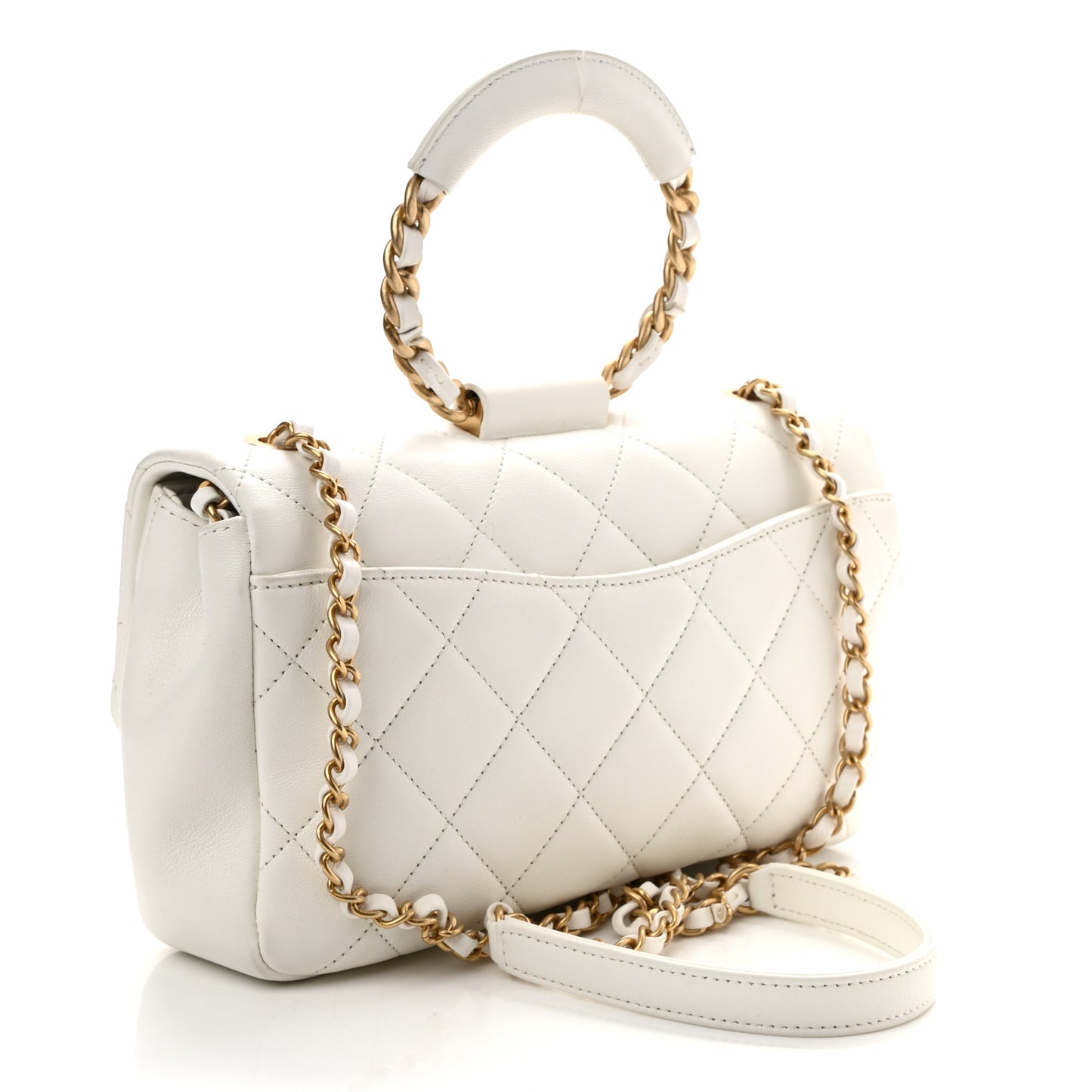 Lambskin Quilted Medium In The Loop Handle Flap Bag White