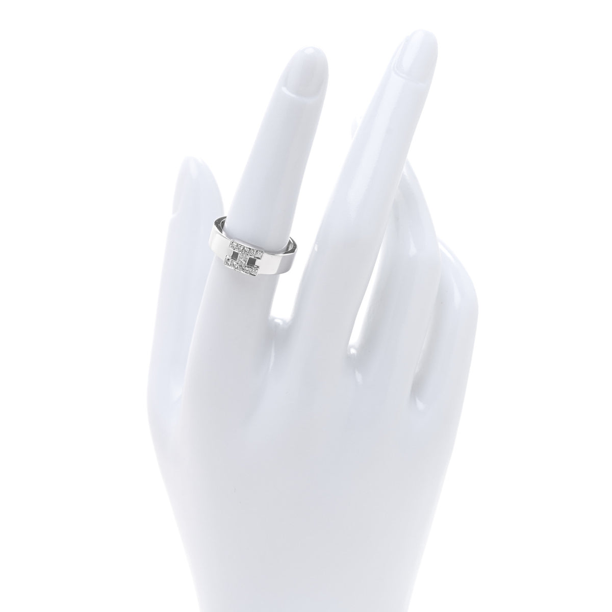 Hermes 18K White Gold Diamond H Ring 53 6.5 2 of 5