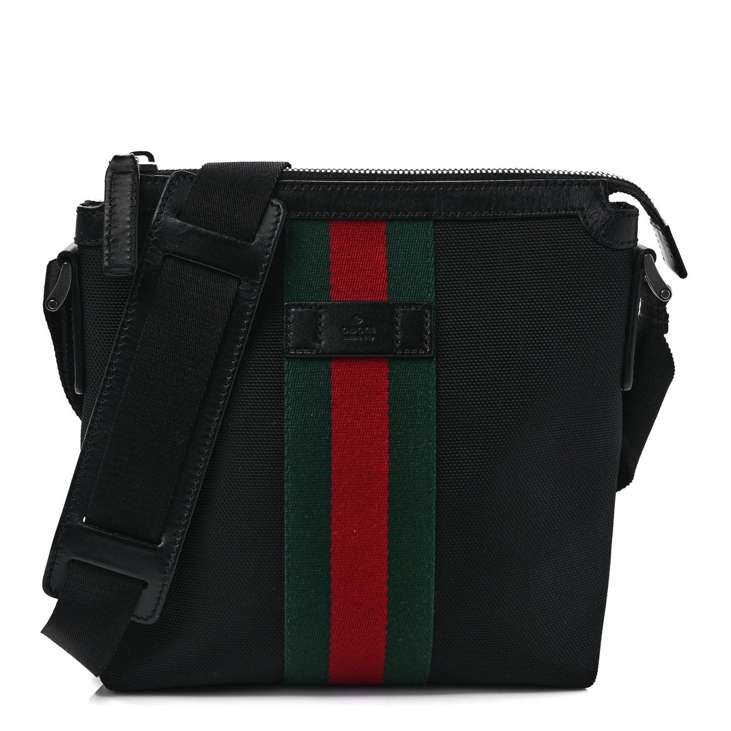 Techno Canvas Selleria Calfskin Web Small Flat Messenger Bag Black