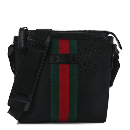 Gucci Techno Canvas Selleria Calfskin Web Small Flat Messenger Bag Black 1 of 8