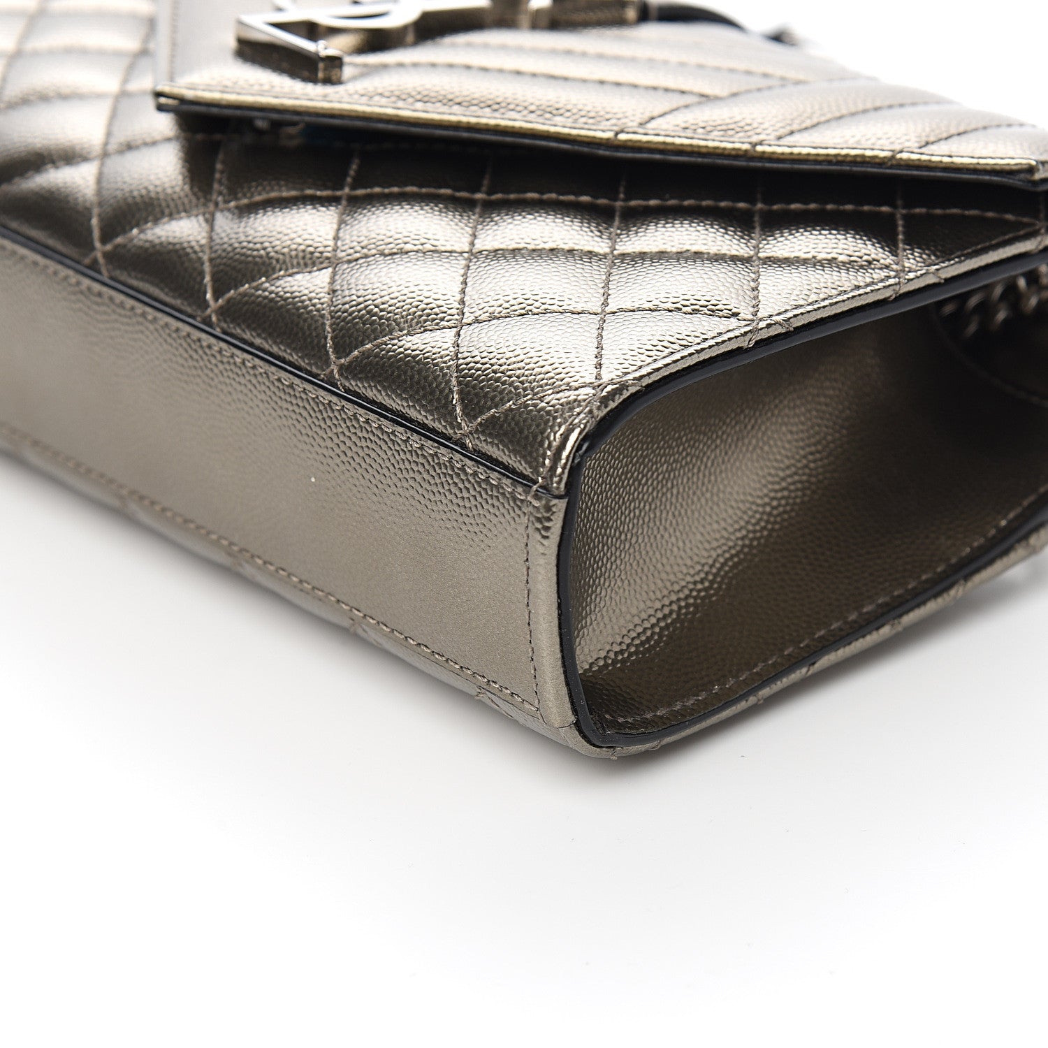 Saint Laurent Metallic Grain De Poudre Textured Mixed Matelasse Triquilt Small Monogram Satchel Piombo 7 of 8