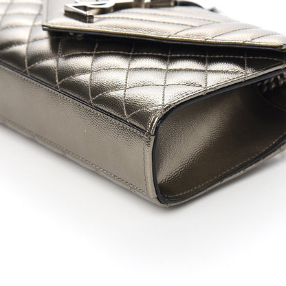 Saint Laurent Metallic Grain De Poudre Textured Mixed Matelasse Triquilt Small Monogram Satchel Piombo 7 of 8
