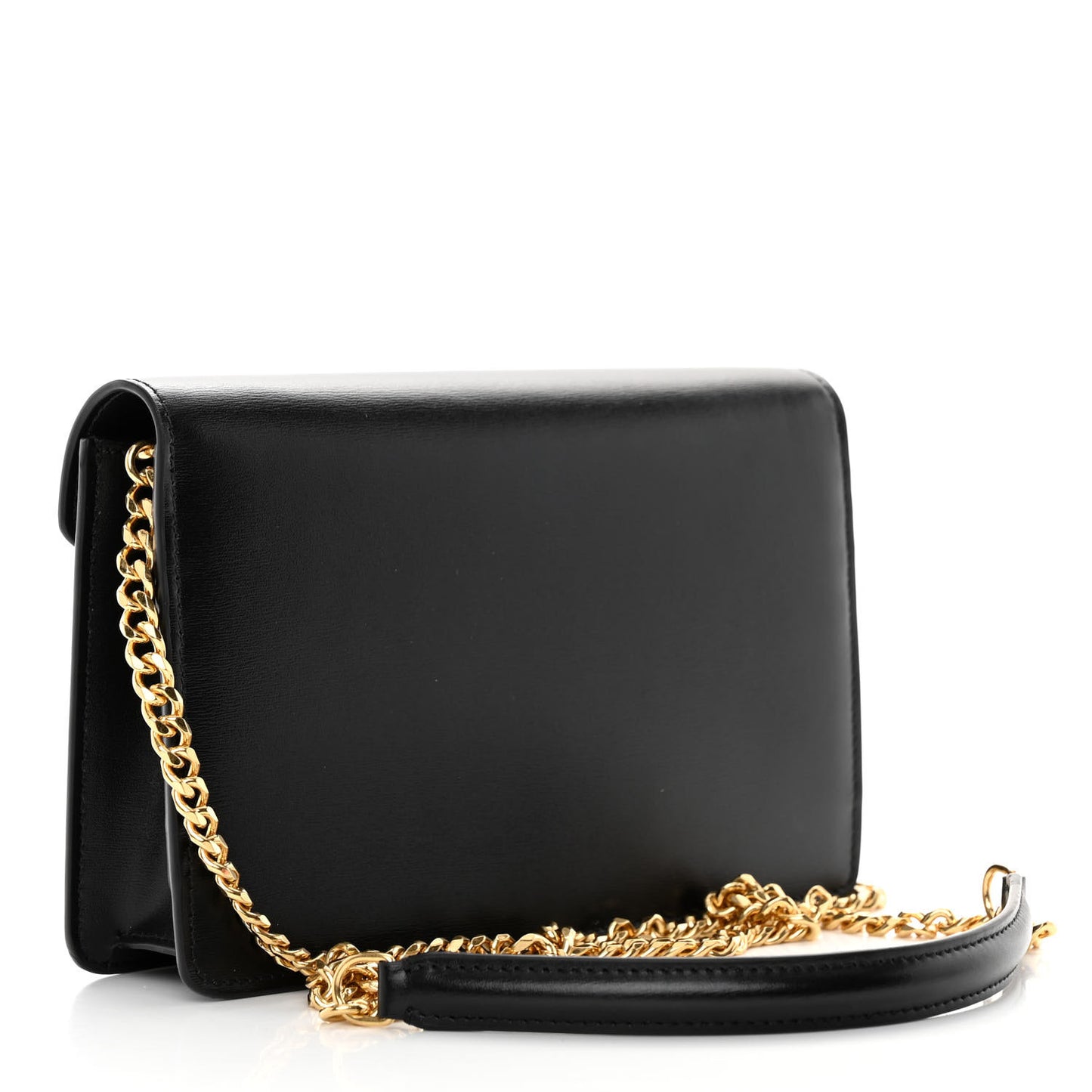 Shiny Calfskin Triomphe Margo Wallet on Chain Black