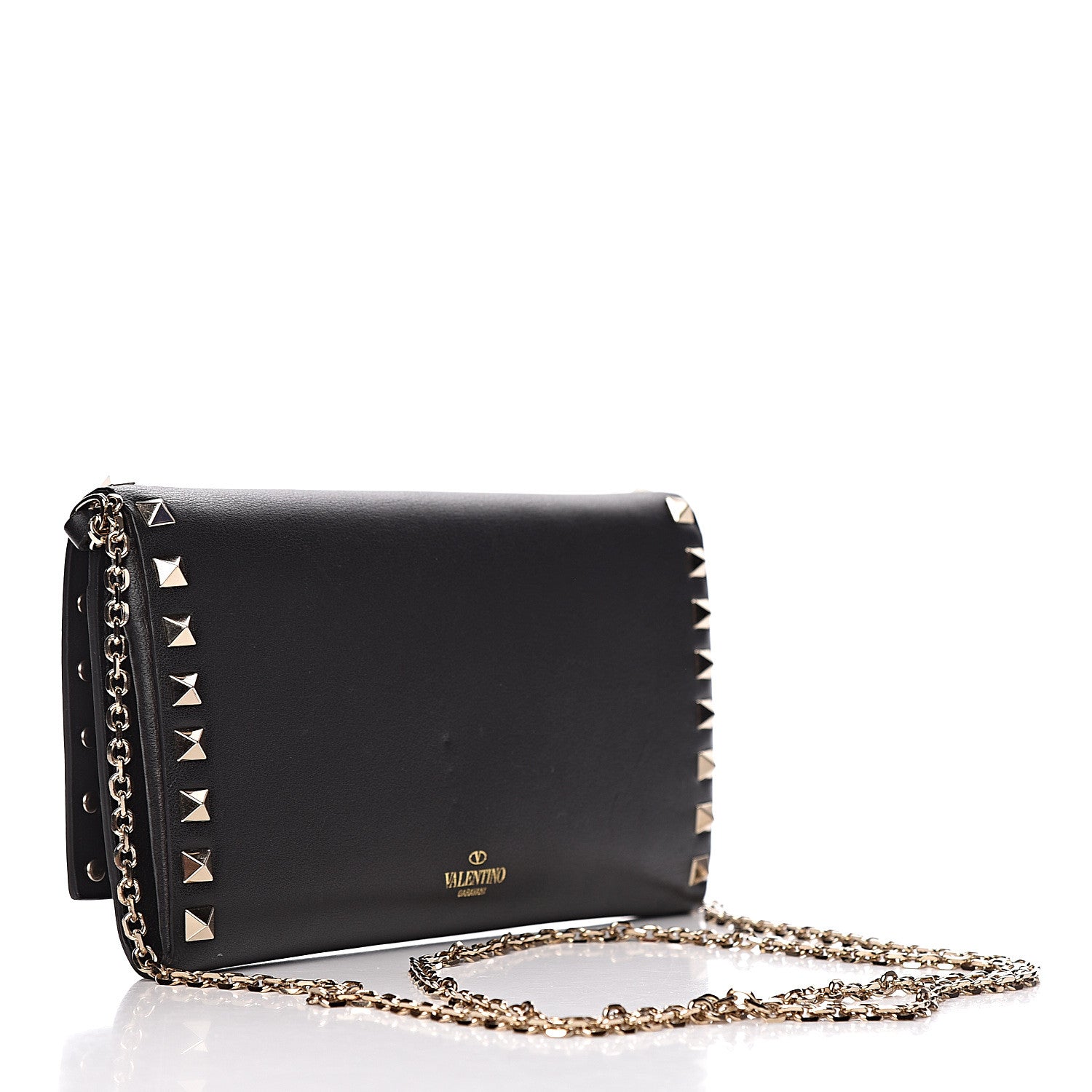 Valentino Garavani Vitello Small Rockstud Flap Wallet on Chain Black 3 of 11