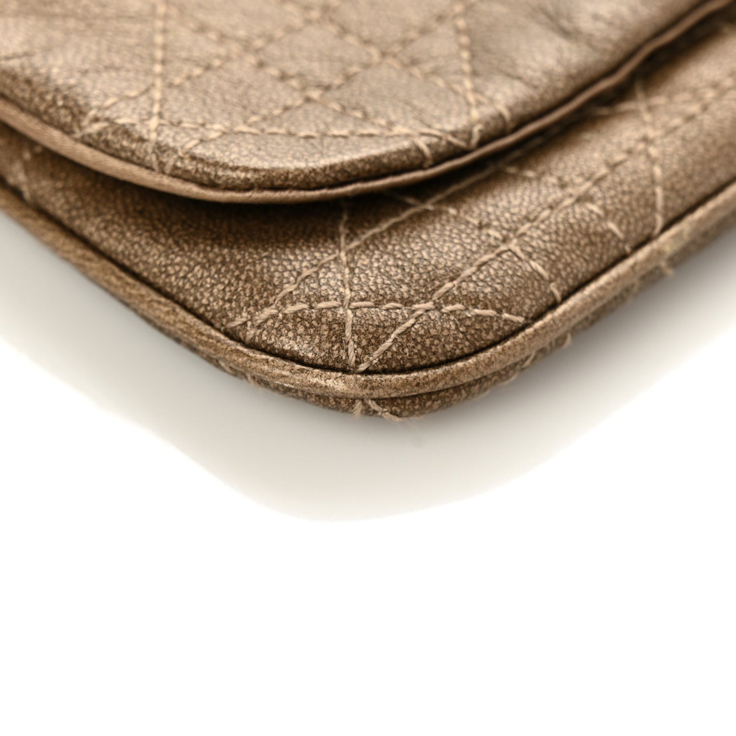 Metallic Grained Calfskin Cannage Lady Dior Wallet On Chain Bronze