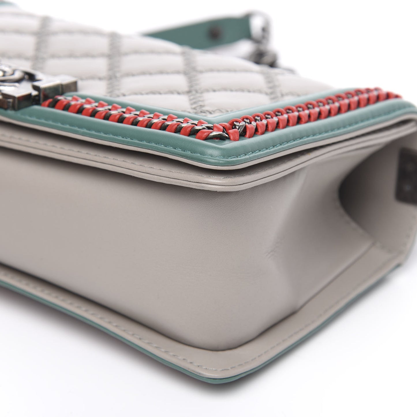 Calfskin Quilted Medium Boy Top Handle Flap Grey