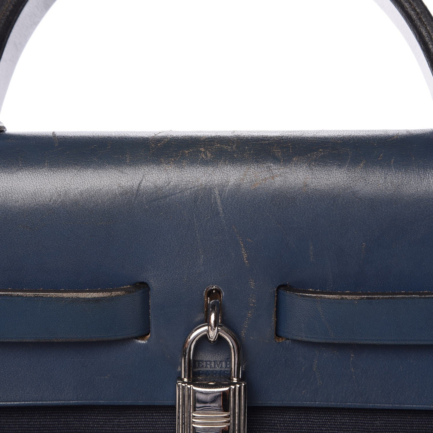 Hermes Toile Vache Calfskin Herbag PM 30 Navy Bleu Natural 10 of 25