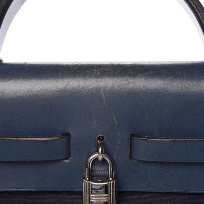 Hermes Toile Vache Calfskin Herbag PM 30 Navy Bleu Natural 10 of 25