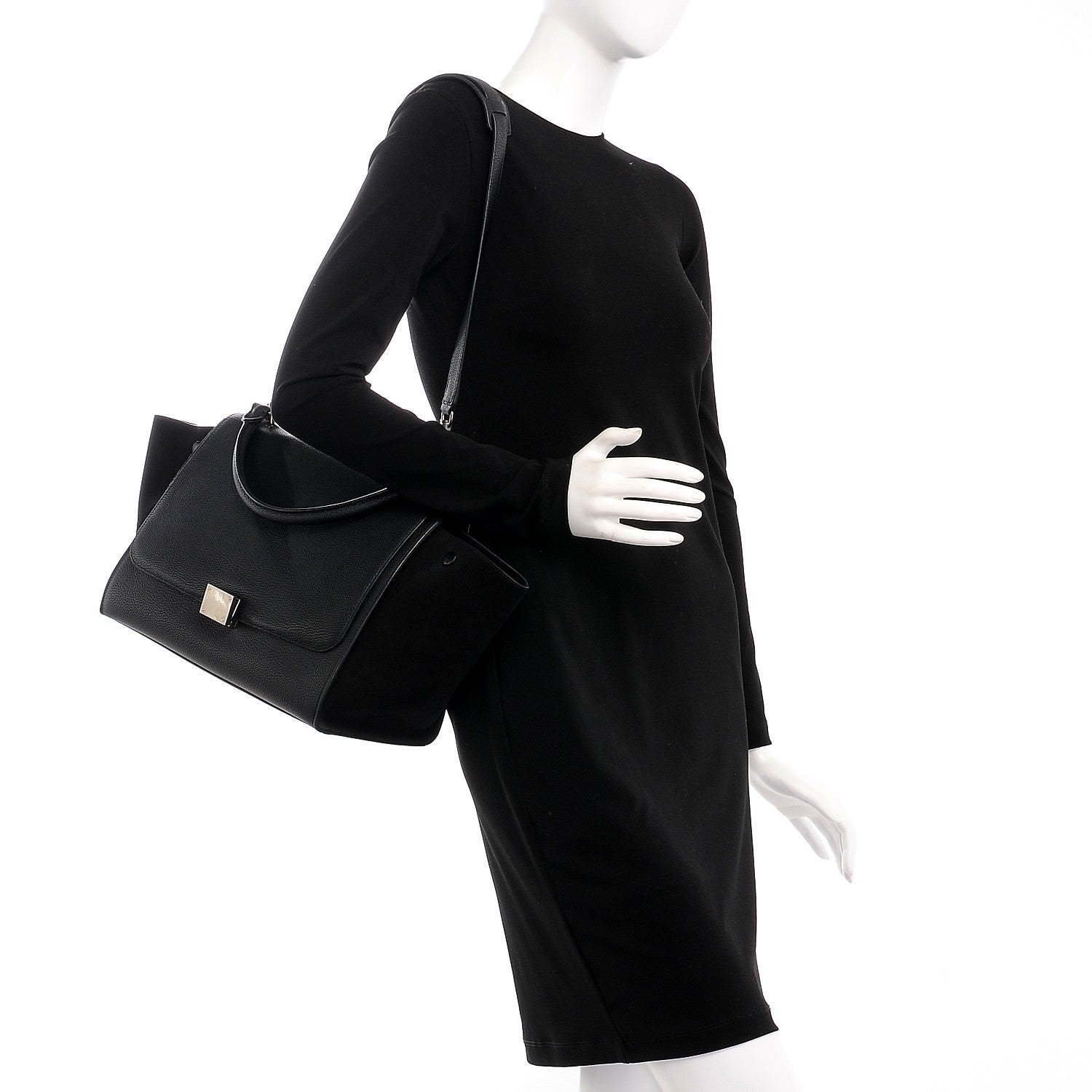 Celine Drummed Calfskin Suede Medium Trapeze Black 2 of 9