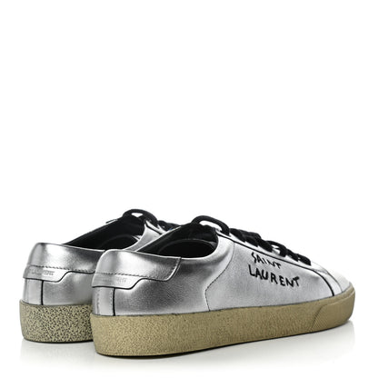 Saint Laurent Metallic Calfskin Womens Court Classic Sneakers 39.5 Silver 4 of 9