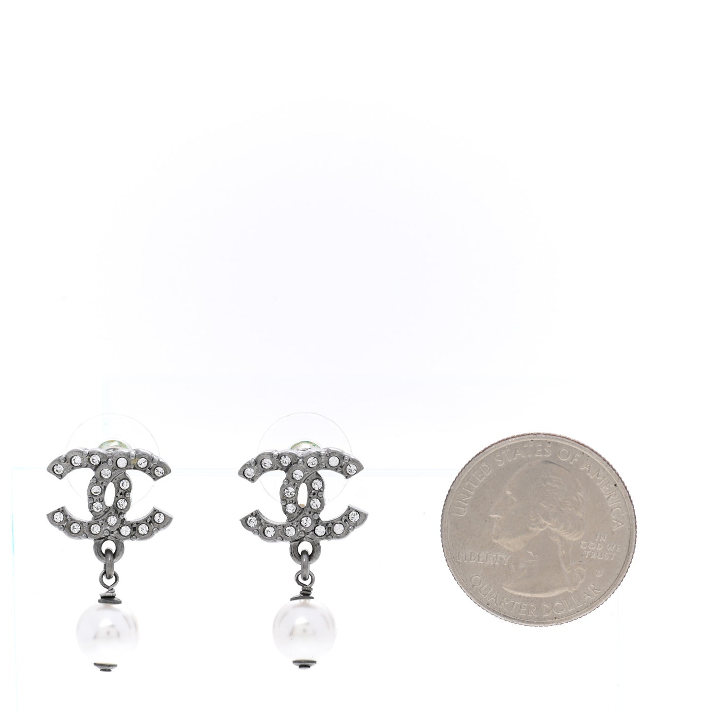 Crystal Pearl CC Drop Earrings Ruthenium