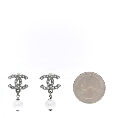 Chanel Crystal Pearl CC Drop Earrings Ruthenium 2 of 5