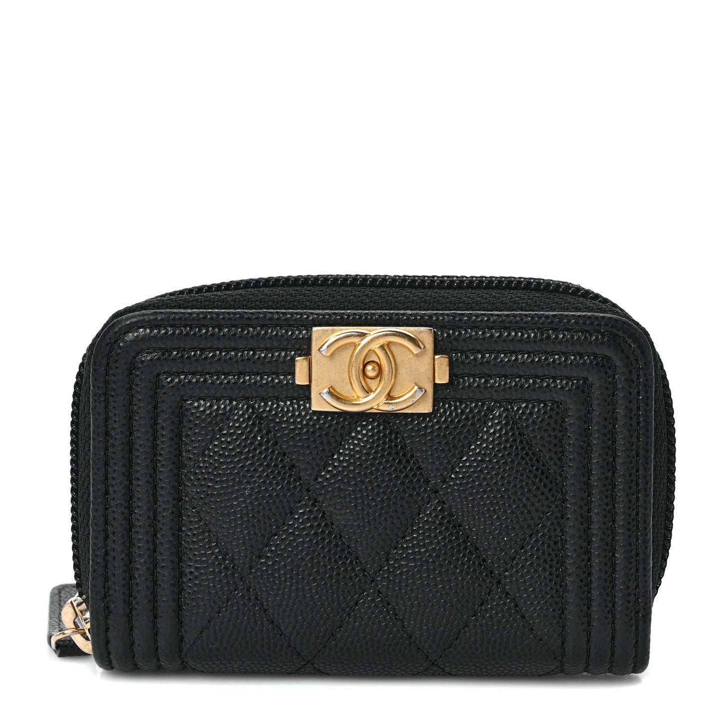 Caviar Quilted Boy Zip Around Coin Purse Wallet Black