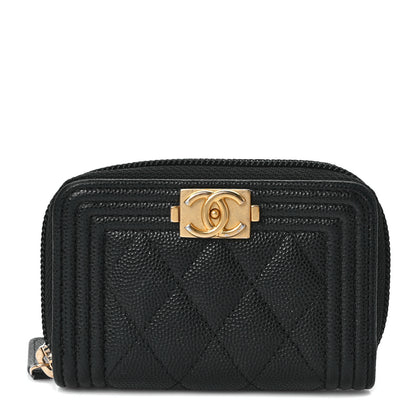 Chanel Caviar Quilted Boy Zip Around Coin Purse Wallet Black 1 of 8