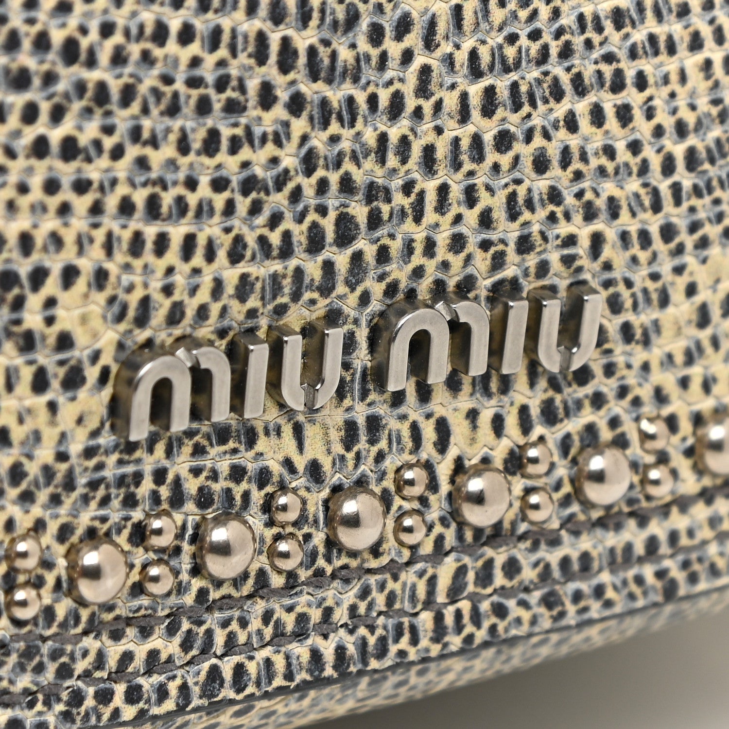 Miu Miu Lizard Embossed Calfskin Studded Jewel Buckle Dahlia Shoulder Bag Roccia 15 of 17