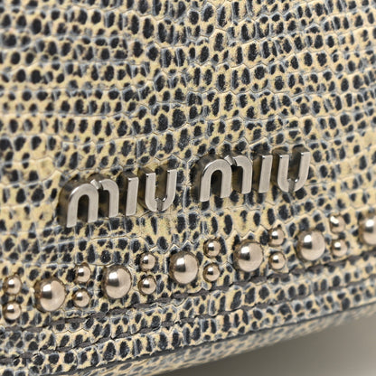 Miu Miu Lizard Embossed Calfskin Studded Jewel Buckle Dahlia Shoulder Bag Roccia 15 of 17
