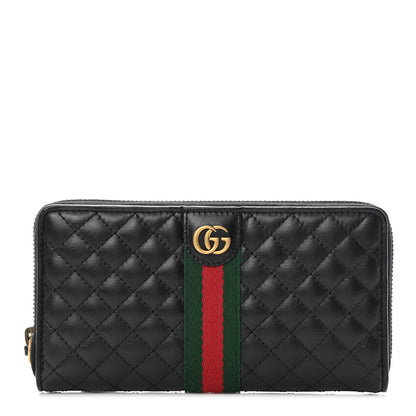 Gucci Calfskin Web Trapuntata GG Zip Around Wallet Black 1 of 8