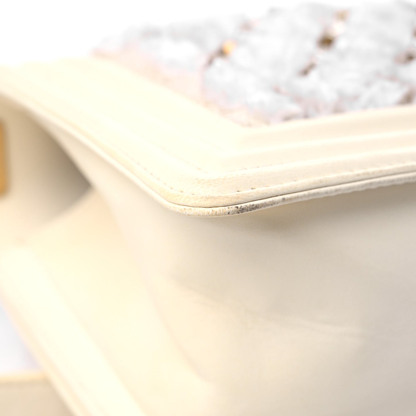 Lambskin Tulle Embroidered Medium Boy Flap White