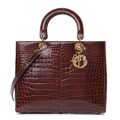 Christian Dior Crocodile Large Lady Dior Brown 1 of 11