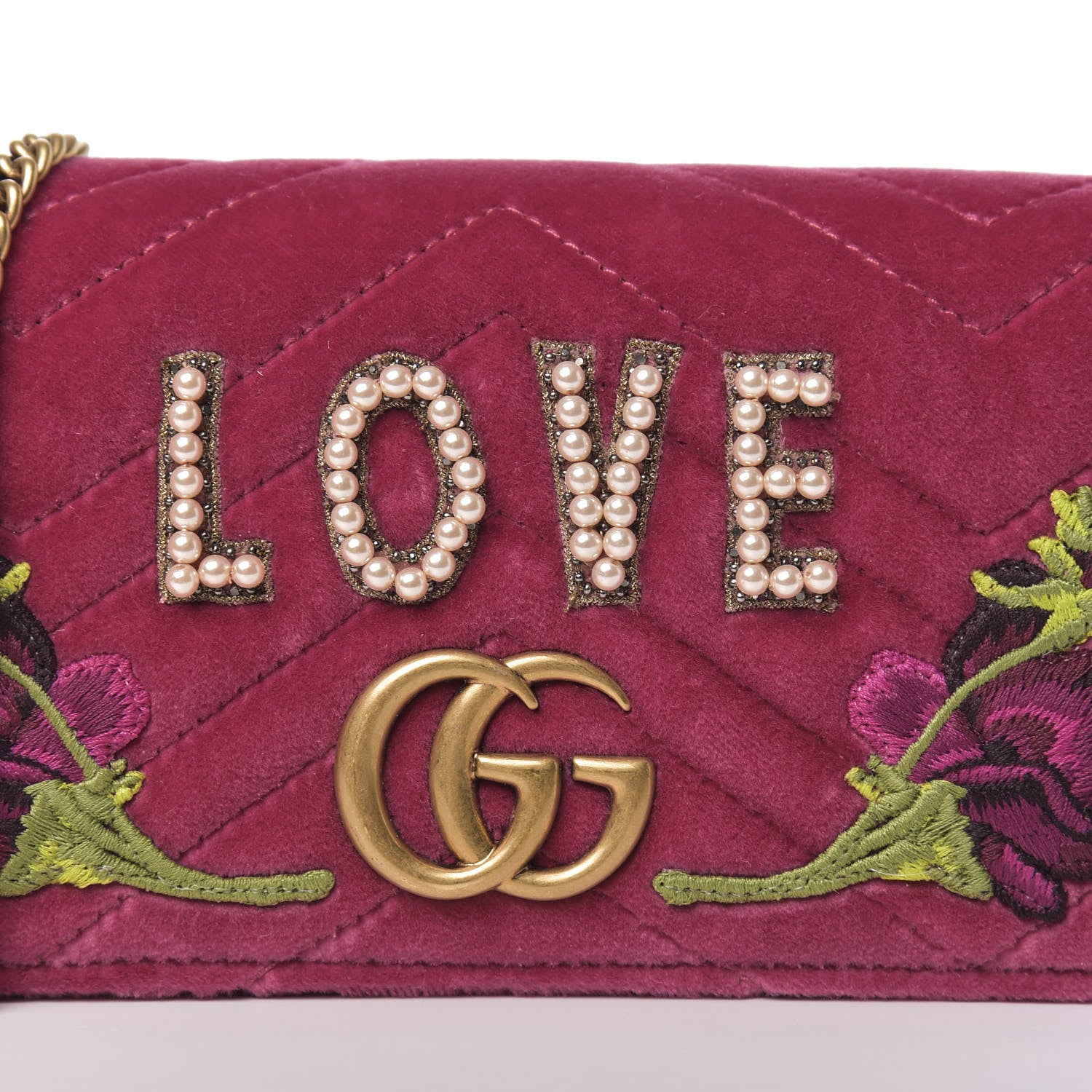 Gucci Velvet Matelasse Love Embroidered GG Marmont Mini Bag Light Raspberry Rose 9 of 10