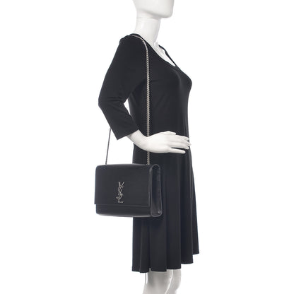 Saint Laurent Grain De Poudre Large Classic Monogram Kate Satchel Black 2 of 8