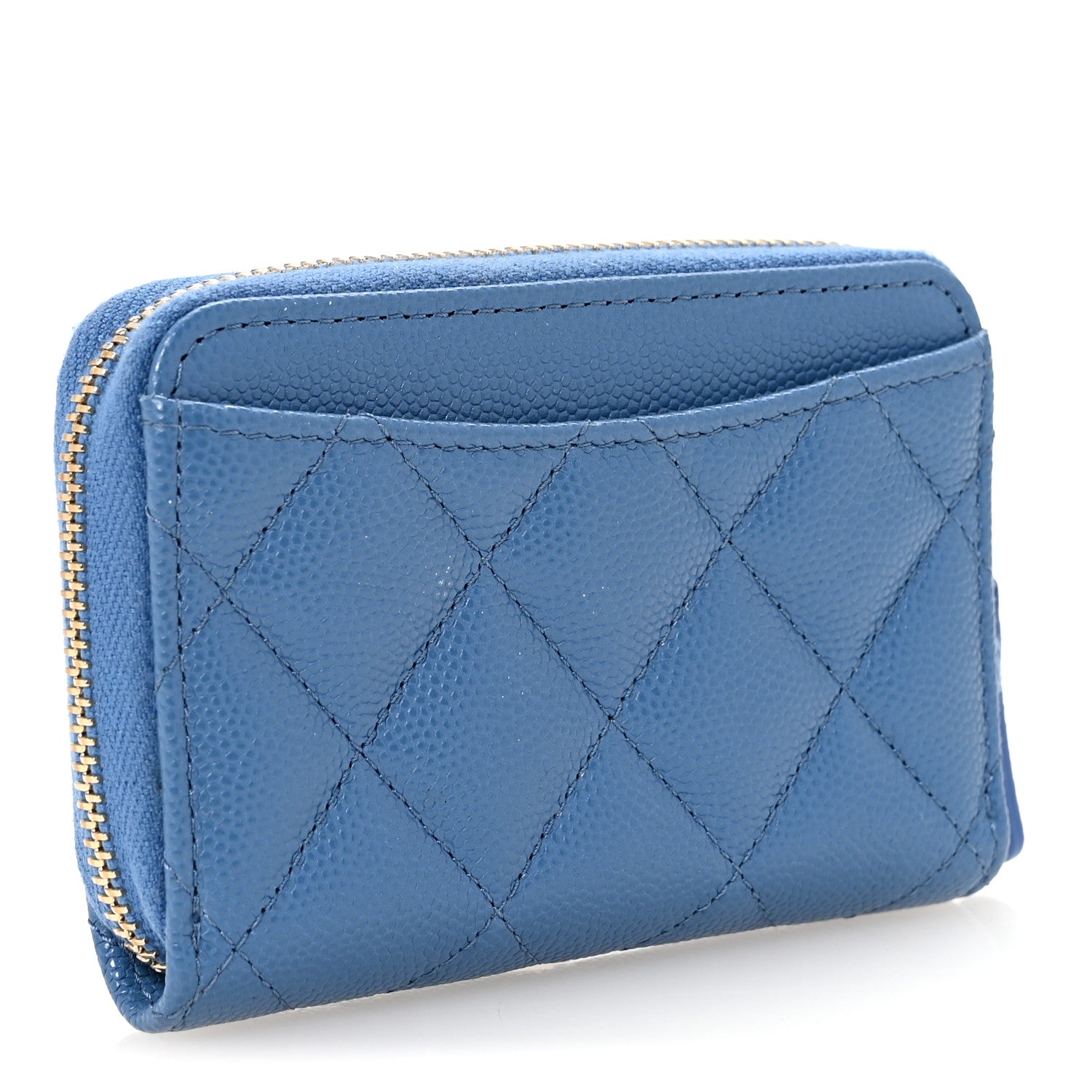 Chanel Caviar Quilted Zip Coin Purse Blue 3 of 8
