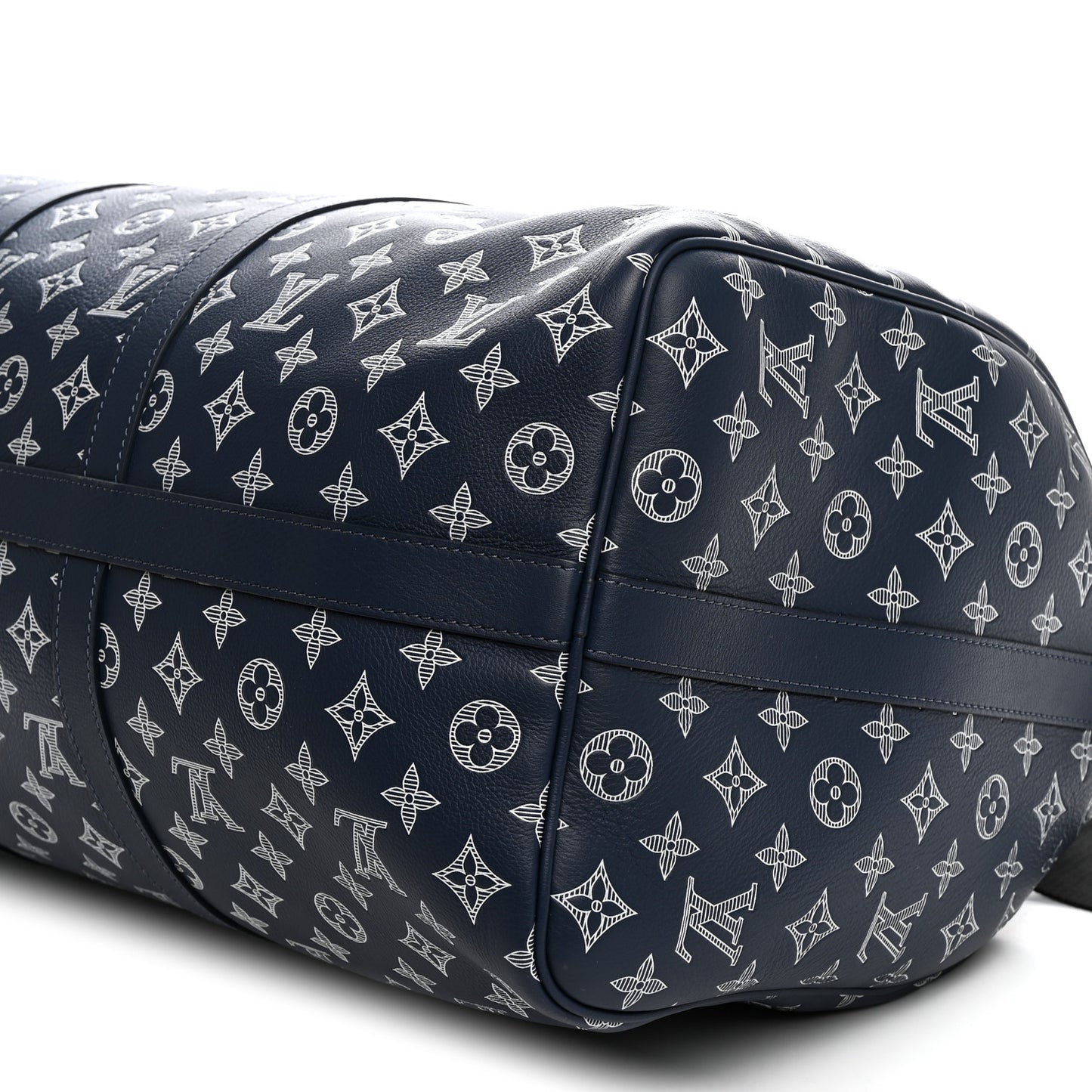 Calfskin Shadow Monogram Keepall Bandouliere 50 Ink Blue White