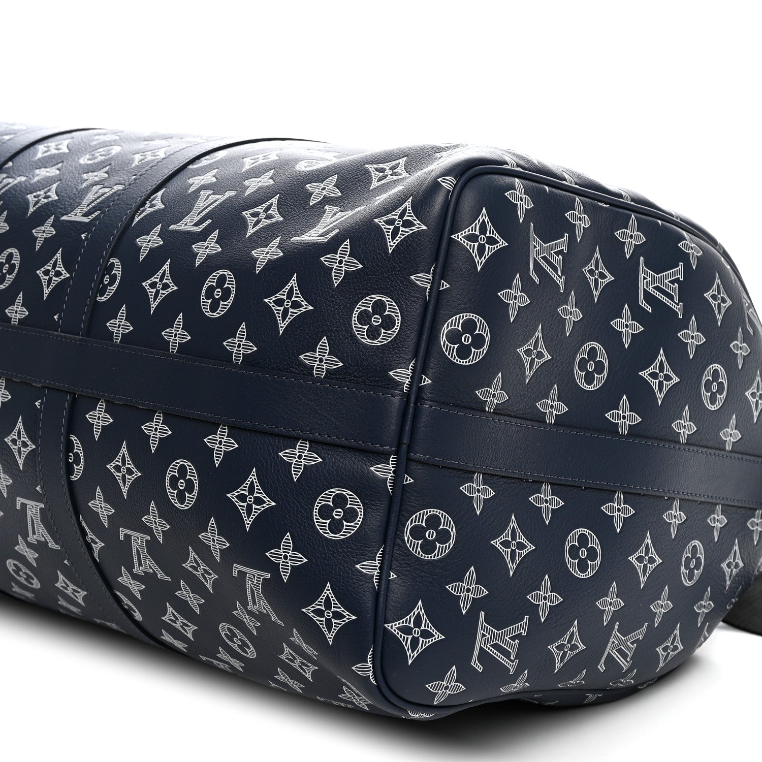 Louis Vuitton Calfskin Shadow Monogram Keepall Bandouliere 50 Ink Blue White 8 of 8