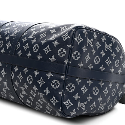 Louis Vuitton Calfskin Shadow Monogram Keepall Bandouliere 50 Ink Blue White 8 of 8