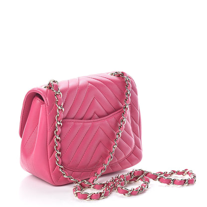 Chanel Lambskin Chevron Quilted Mini Square Flap Fuchsia 3 of 9
