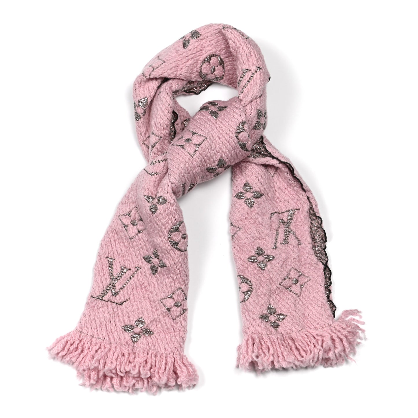 Wool Silk Logomania Shine Scarf Pink