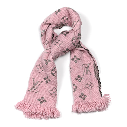 Louis Vuitton Wool Silk Logomania Shine Scarf Pink 1 of 3