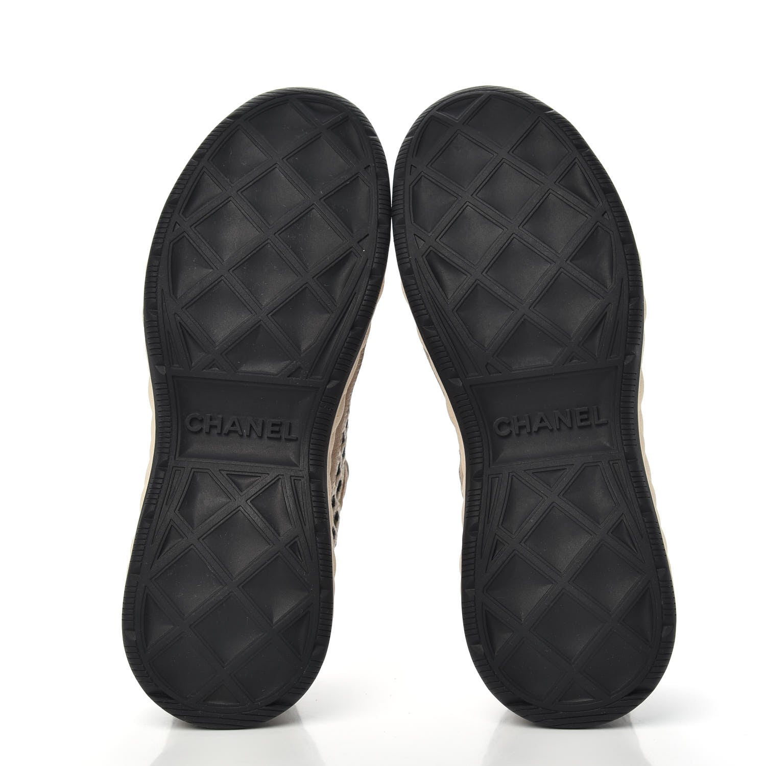 Chanel Suede Calfskin Embroidered CC Sneakers 38 Beige Black 5 of 9